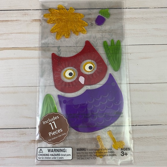 Set Of 3 Fall Harvest Window Sticker Gel Clings Owl Sunflower Pumpkin Acorn Leaf - Picture 5 of 8